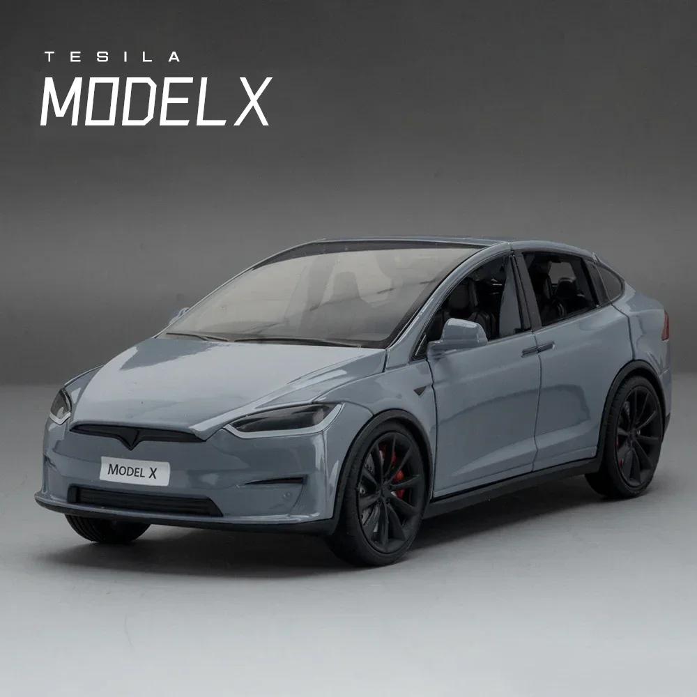 1:24 Tesla Model X Tesla Model 3 Alloy Die Cast Toy Car Model Sound and Light Children's Toy Collectibles Birthday Gift