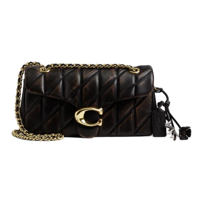 

COACH Tabby 26 vintage distressed gold logo sheepskin crossbody shoulder bag medium women s black brown чорний