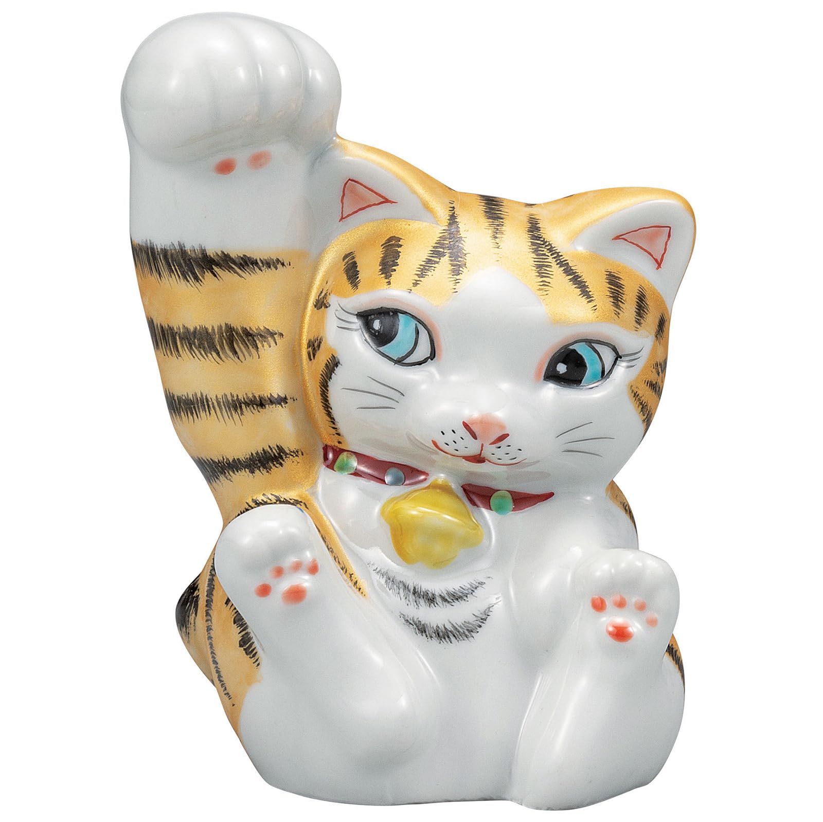 Kutani ware symbolizing business prosperity and good right size Maneki-neko (beckoning cat) figurine, fortune, hand, 13.5cm tall, 4.5, gold-plated, белый