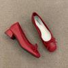 Fashion Elegant Red Ballerinas Women Pumps Slip On Loafers Round Toe Square Heels Bowknot Casual Spring Autumn Low Heel Shoes