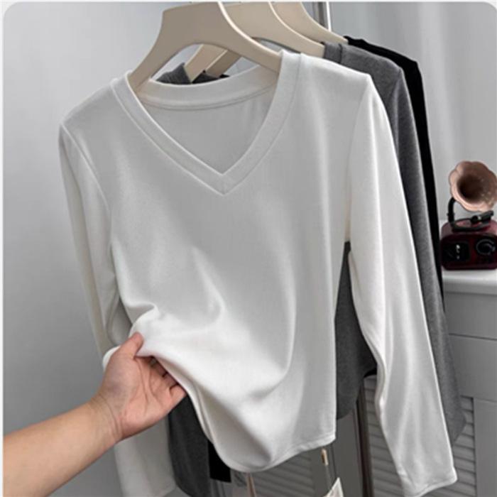 Pulover scurt moale și pufos, cu blană periată de toamnă și iarnă, cu temperament simplu, cu decolteu în V, cu mâneci lungi, cămașă slim și slăbită pentru femei