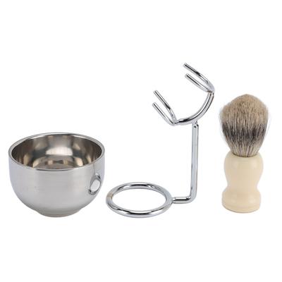 Shaving Brush Set Stainless Steel Stand Soft Hair Shaving Brush Bowl Stand Set for Men