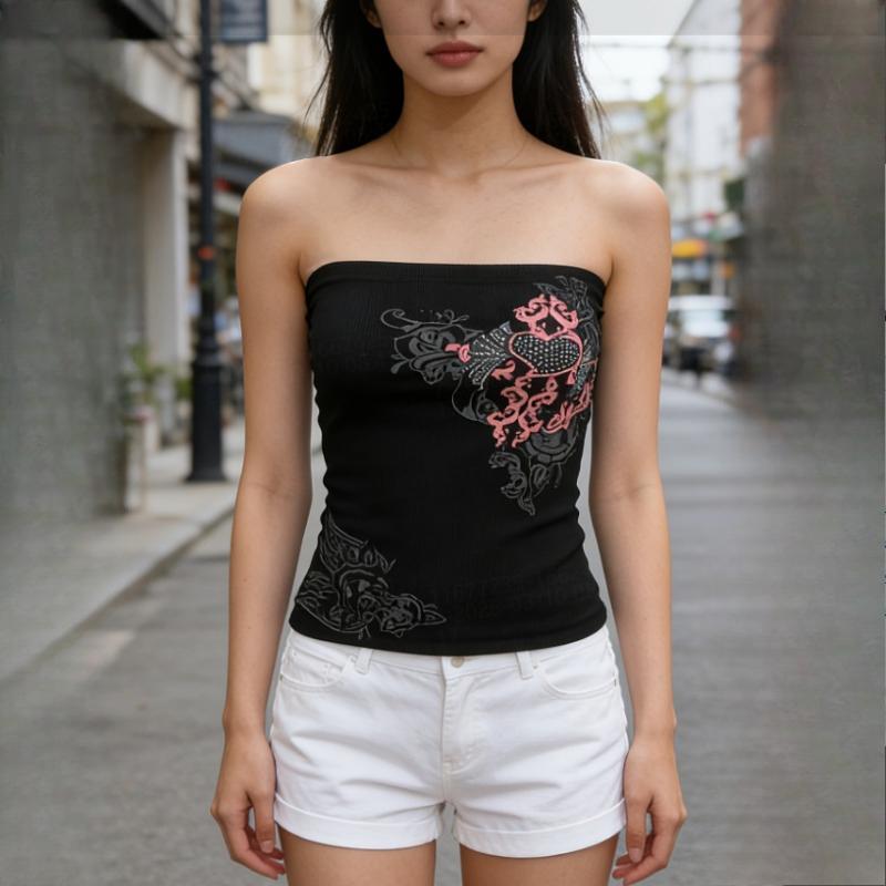 European and American summer retro dark sleeveless tight strapless vest for women