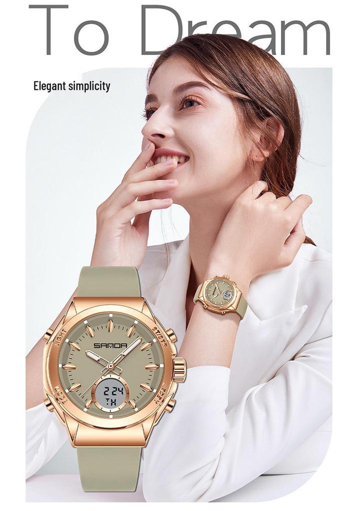 Orologio da donna Sanda Doppio Display: Multifunzionale, Luminoso, Impermeabile, alla Moda, Nuovo Modello con Sveglia e Timer per Studenti.