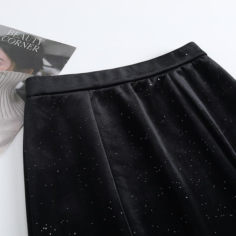 Sequined Velvet Fishtail Midi Skirt - 2026 Spring Fashion