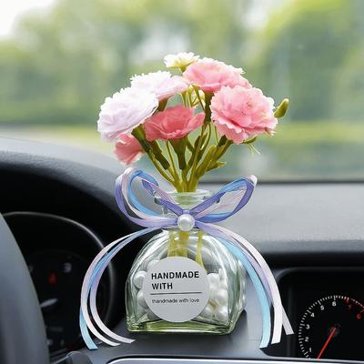 2Pcs Creative Mini Glass Flowers Colorful Realistic Simulated Flowers Decoration Romantic Glass Base Car Ornaments Table Decor