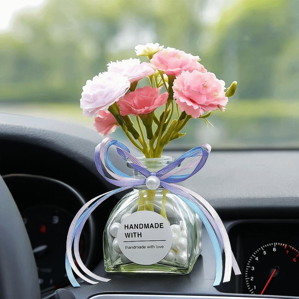 2Pcs Realistic Mini Glass Flowers Creative Car Ornaments Simulated Flowers Decoration  Wedding Decor