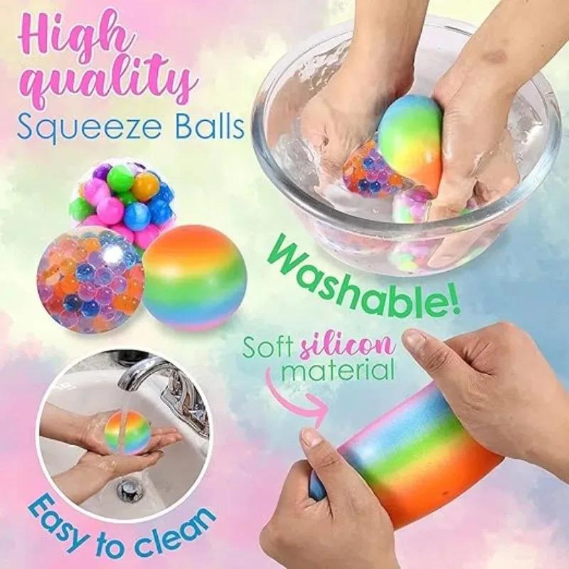 6Pcs Mini Squishy Stress Balls Set, Rainbow Sensory Fidget Toys For Anxiety Relief, Durable Non-Toxic Squeeze Balls