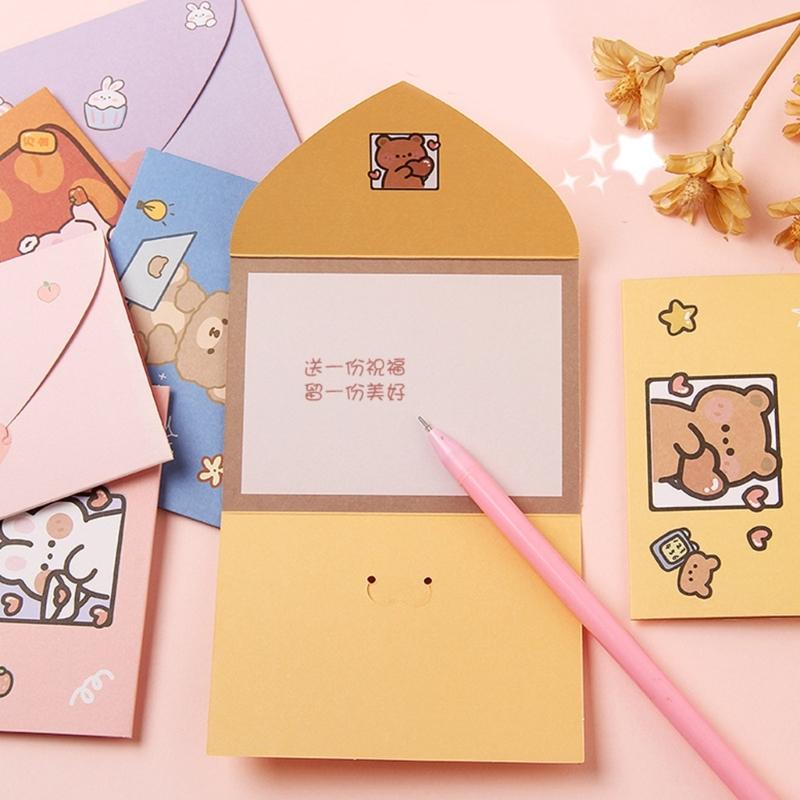 Lovely Bear Greeting Card Cartoon Animal Greeting Card Envelope Postcar Letter Paper Rabbits Memos Card for Student