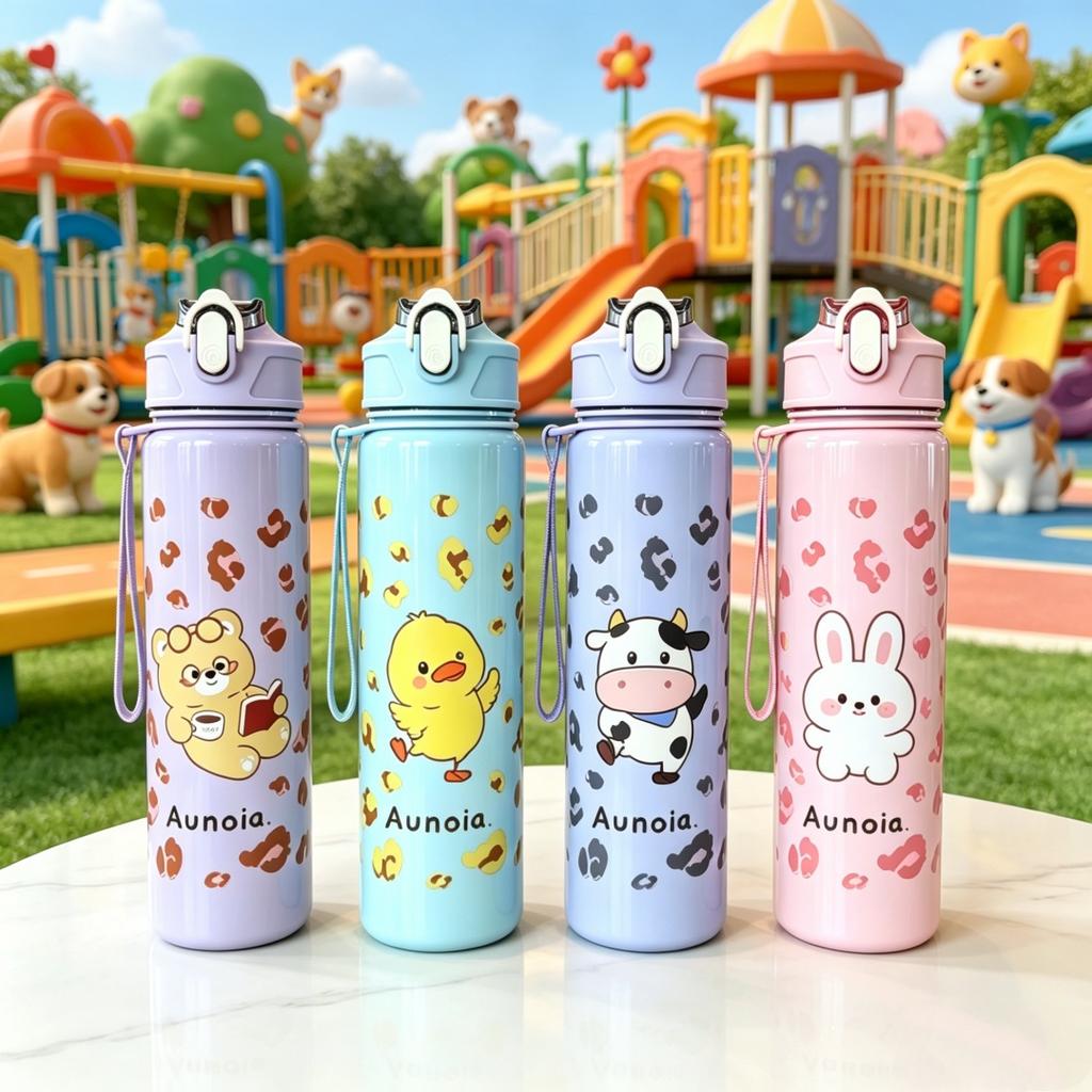 Cute Animal Pattern Water Bottle, Durable Reusable, Trendy Lovely Design, Lightweight Original Travel Kettle, Sturdy Plastic