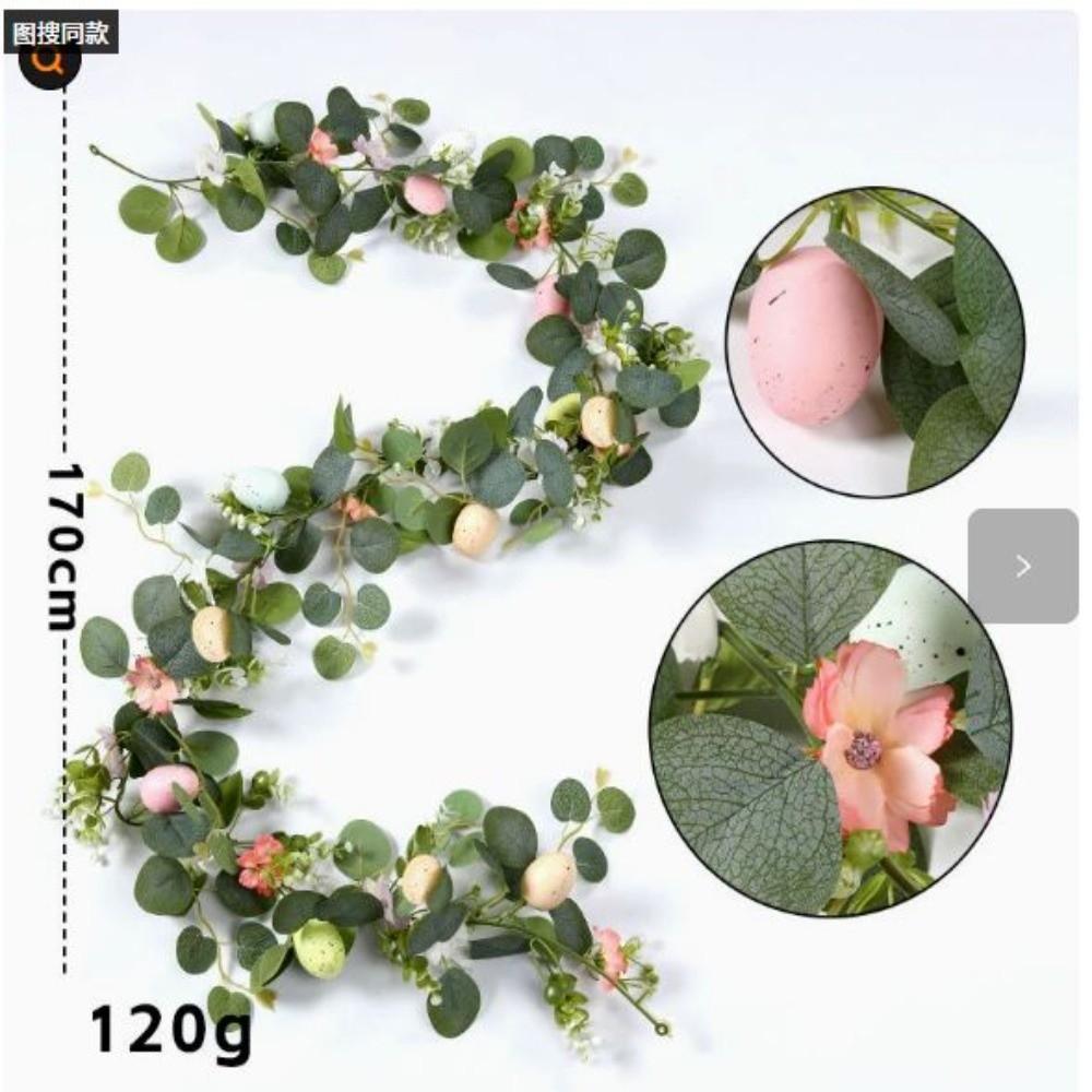 Green Leaf Easter Eggs Tactile Soft Rubber Simulation Flowers Vine Decorations Colorful Egg Artificial Eucalyptus