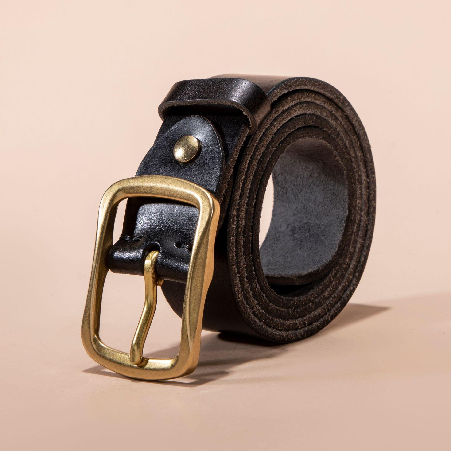 

Мужской ремень с пряжкой из натуральной кожи и медной пряжкой 110cm-130cm чёрный