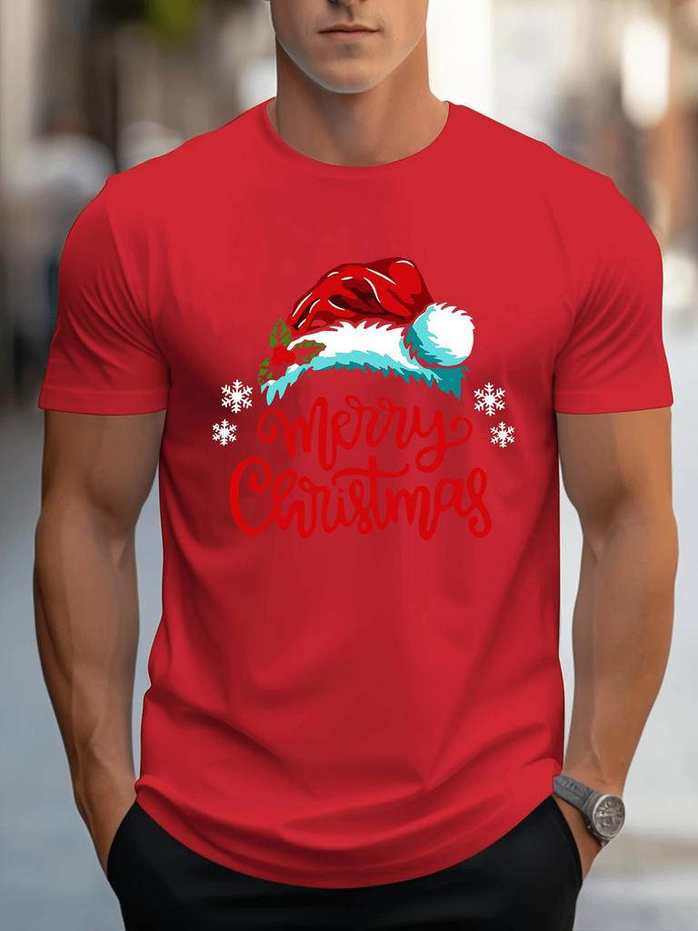 Mens Trendy Clothes Shortsleeved Casual Sports Tshirt with Christmasthemed Pattern Comfortable Regular Roundneck Outdoor