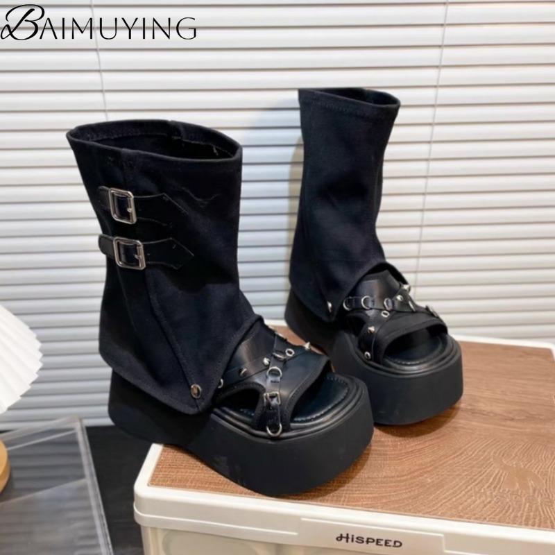 Fashion Platform Flat Sandals Women Slippers Cowboy Summer Boots Wedges Casual Shoes 2025 High Top Designer Open Toe High Heels Shoes