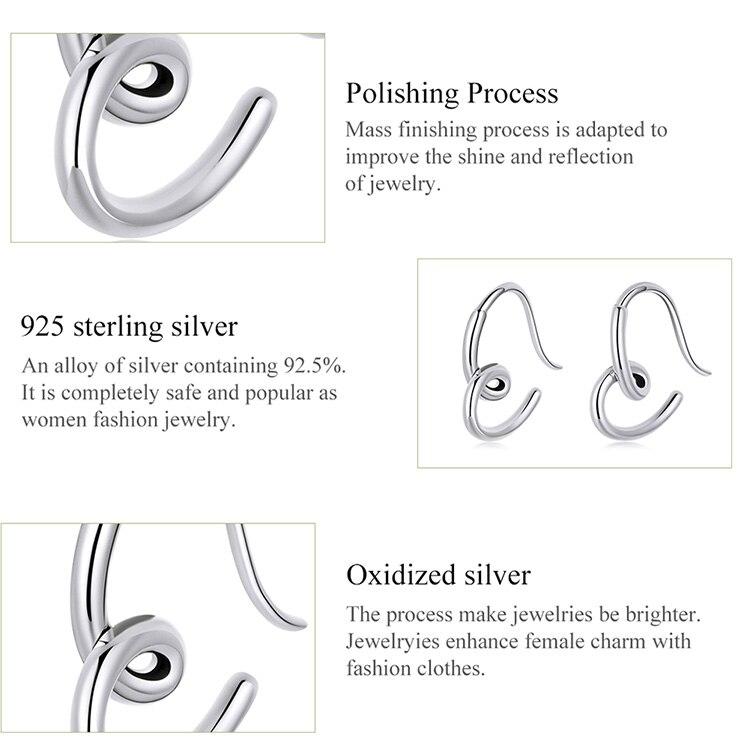 Bisaer 925 Sterling Silver Simple Heart Stud Earrings for Fashion Women Wedding Party Anniversary Jewelry
