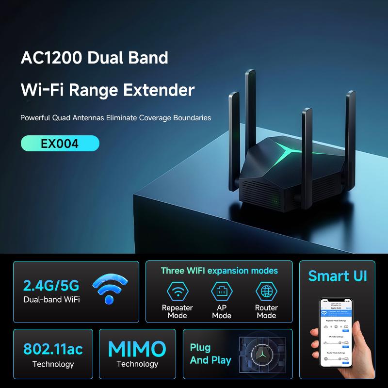 5Ghz 1200M WiFi Extender Long Range Wireless WIFI Booster AC1200 Adapter 1200Mbps Wi-Fi Amplifier 802.11N WiFi Signal Repeator
