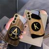 Luxurious Emblem Letters For Samsung Galaxy S26 S20 FE S21 S22 S23 Plus S24 Ultra S25Ultra S21+  S22Plus Golden Glass Phone Case