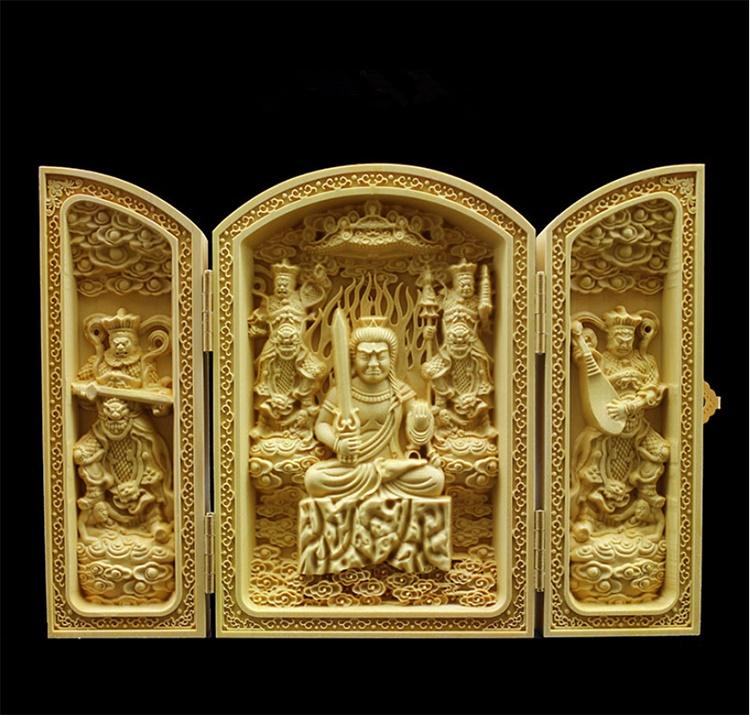 Wood Carving Guanyin, God of Wealth  Sculptures and Figurines High-quality Portable Home Room Office Wealth Luck Feng Shui Decor