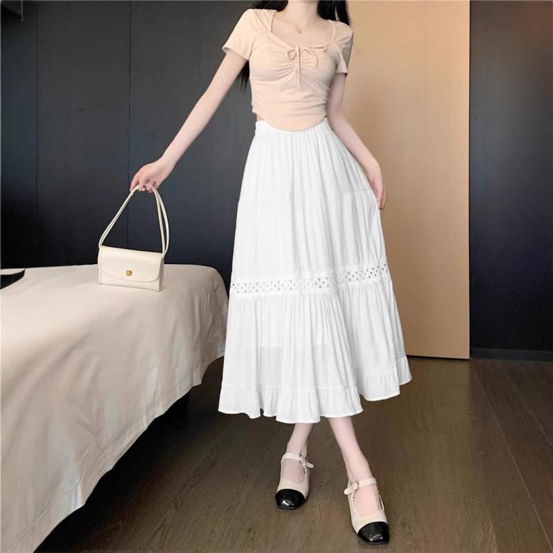 Elegant High Waist White Maxi Skirt With Shear Chiffon Fabric For Summer Casual Wear