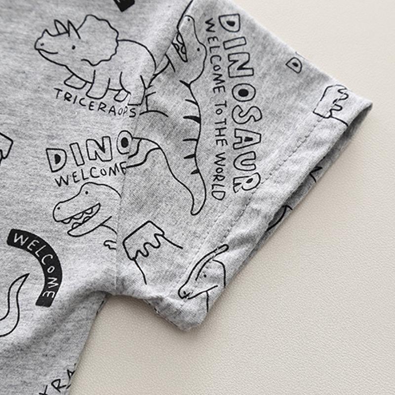 Boys' 2-Piece Cotton Set - Cartoon Dinosaur Short Sleeved T-shirt + Denim Shorts High - Quality Casual Outfit-6M-5Y
