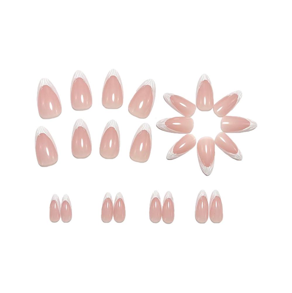 3D Resin Wave Pattern Wearable French White Edge Medium-Long Nail Art Fake Nails