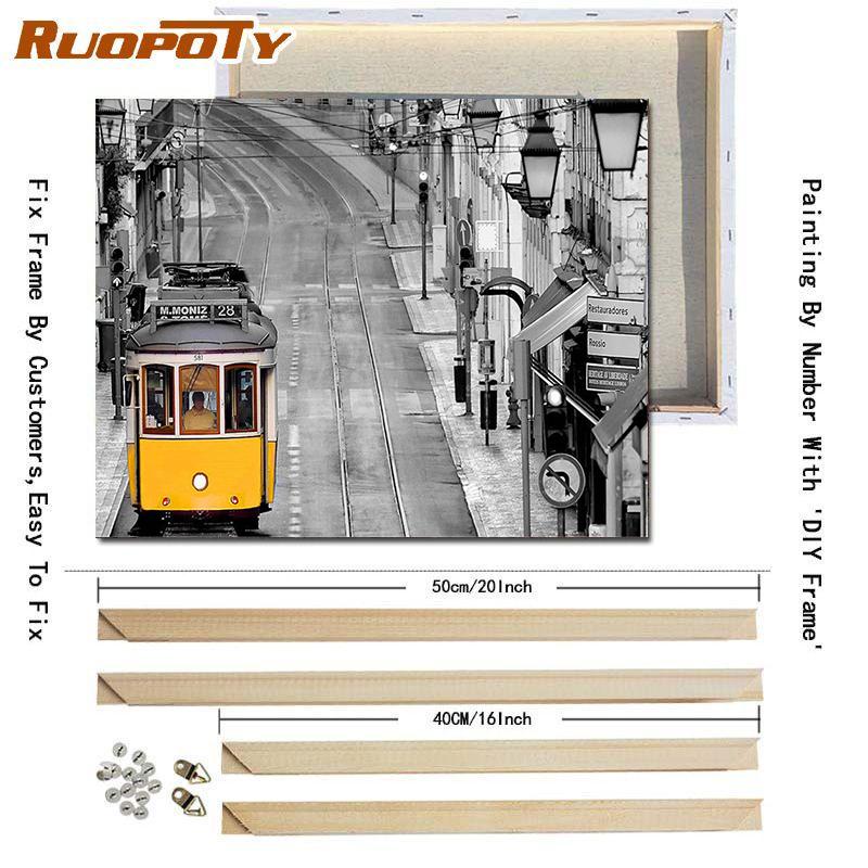 RUOPOTY DIY Digital Photo Frame Black and White Scenery Unique Gift Acrylic Oil Painting Digital Character Wall Art