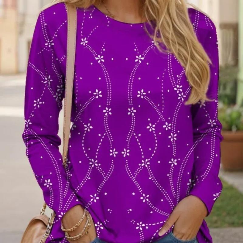 Women's T-shirt with 3D Floral Print and Fashionable Long Sleeves