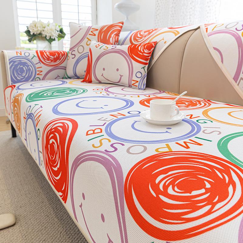 Nordic Instagram Style Cute Ice Silk Mat Sofa Cushion Summer Cool Non-Slip Sofa Cover Cover