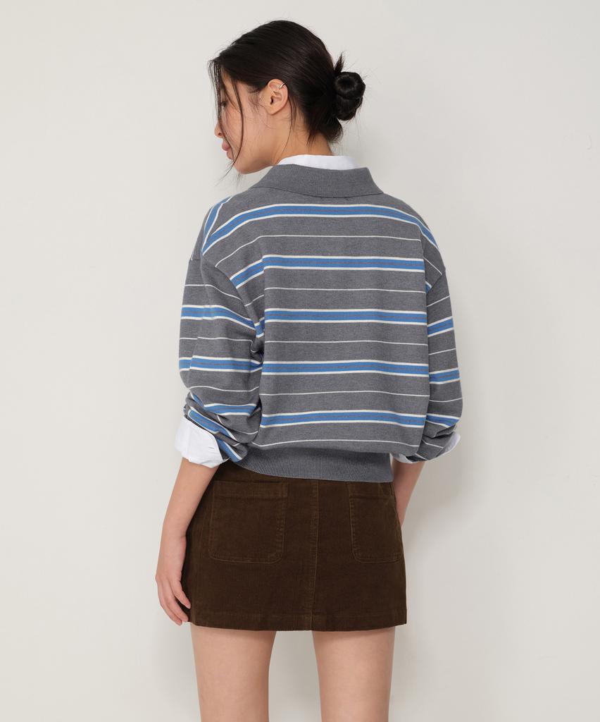MUSINSA STANDARD WOMAN Women'S Multi-Stripe Collared Knit [Gray]