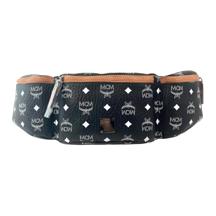 MCM Logo Reißverschluss Segeltuch Hüfttasche Groß Unisex Hüfttasche Schwarz MMZBAFO01BV001
