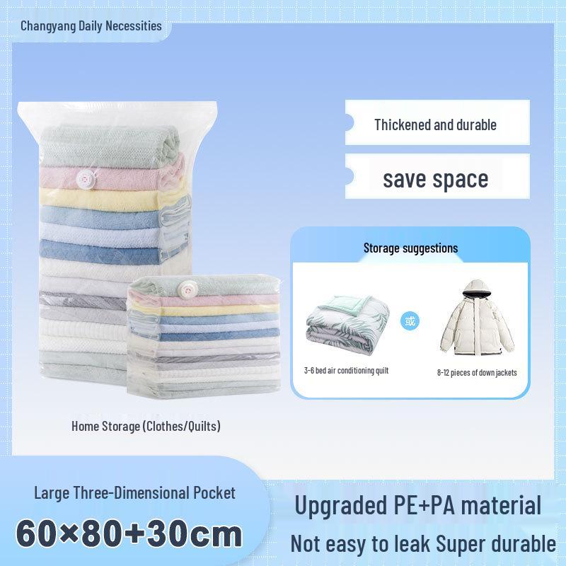 Transparent Blue Edged Travel Vacuum Compression Bag for Clothes - Moisture-Proof & Thickened