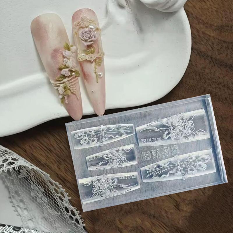 Flowers Rose Nail Silicone Relief Shape Nail Art Mold 3D Nail Decoration Nail Salon Accessories Manicure Tool