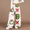 Women's Casual Fashion Christmas Print Elastic Waist Loose Plush Wide Leg Pants