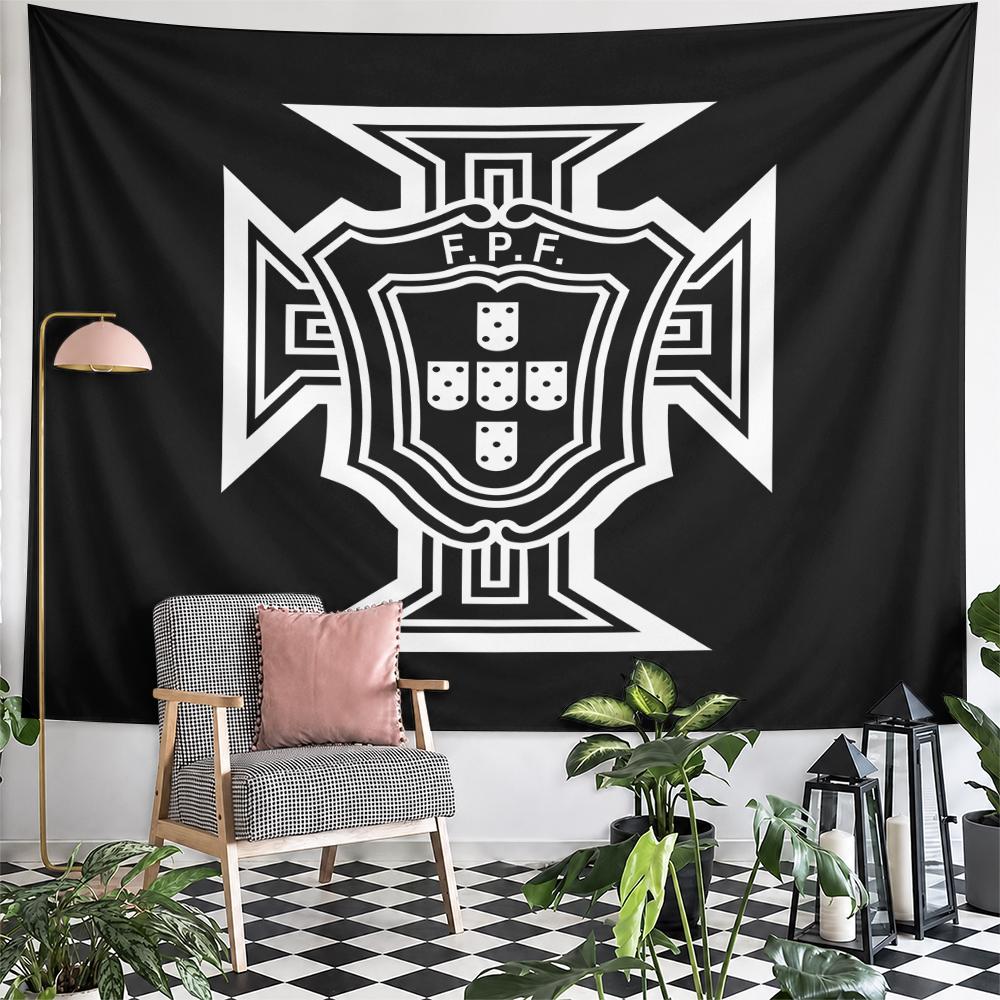 Portugal National Football Team FPF Crest Cross Shield Wall Tapestry White Black European Football Fan Decor Gift