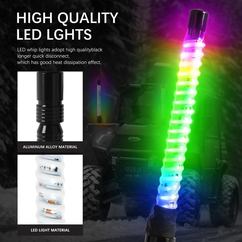 2PCS 1FT COB LED Whip Lights Remote Control Flagpole Antenna Whips for UTV ATV Off Road Truck Sand Buggy Dune RZR