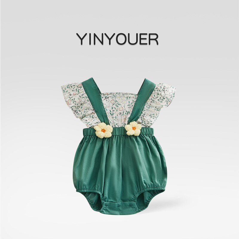 

Baby Summer Romper for Girls, Floral Princess Jumpsuit, Super Cute, 0-3 Months, Newborn One-Piece Crawling Outfit Green 59(#Suggestion 3-5kg#)