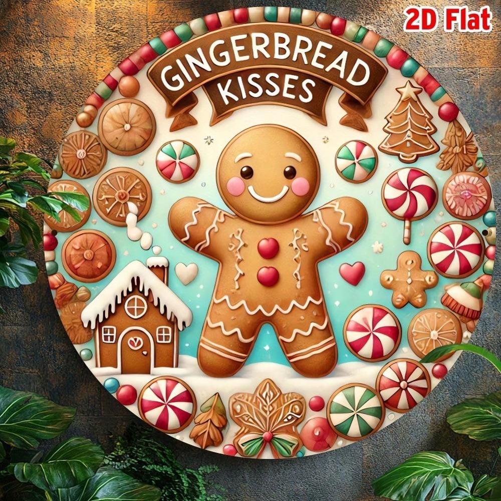 Vintage Gingerbread Man Metal Tin Sign 2D Wall Art Round Plaque for Kitchen Home Garden Decor
