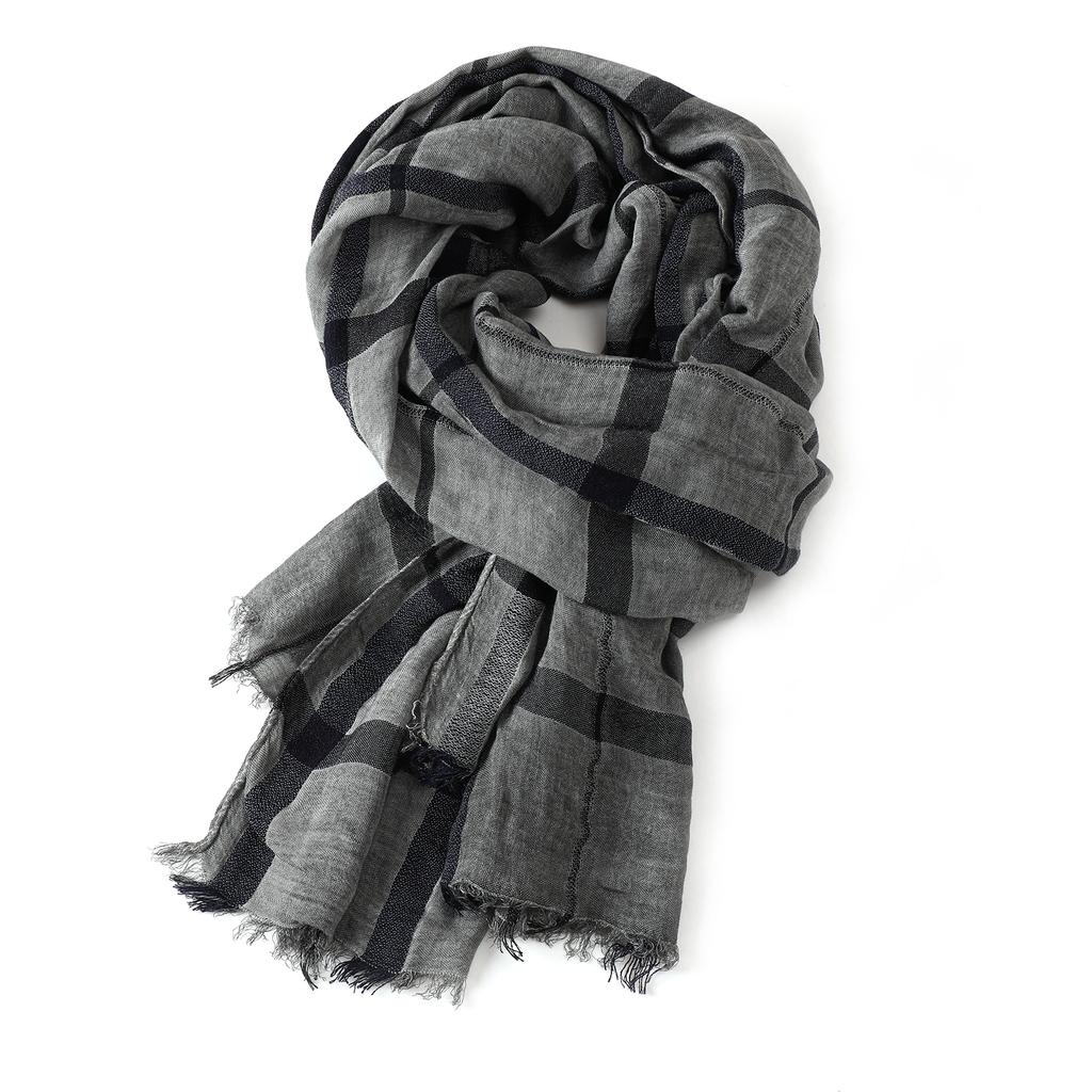 Bufandas de Algodón y Lino a Cuadros de Moda para Hombre Bufanda Cálida de Otoño e Invierno para Hombre Borla Corta Bufanda Accesorios Masculinos Chal Pashmina