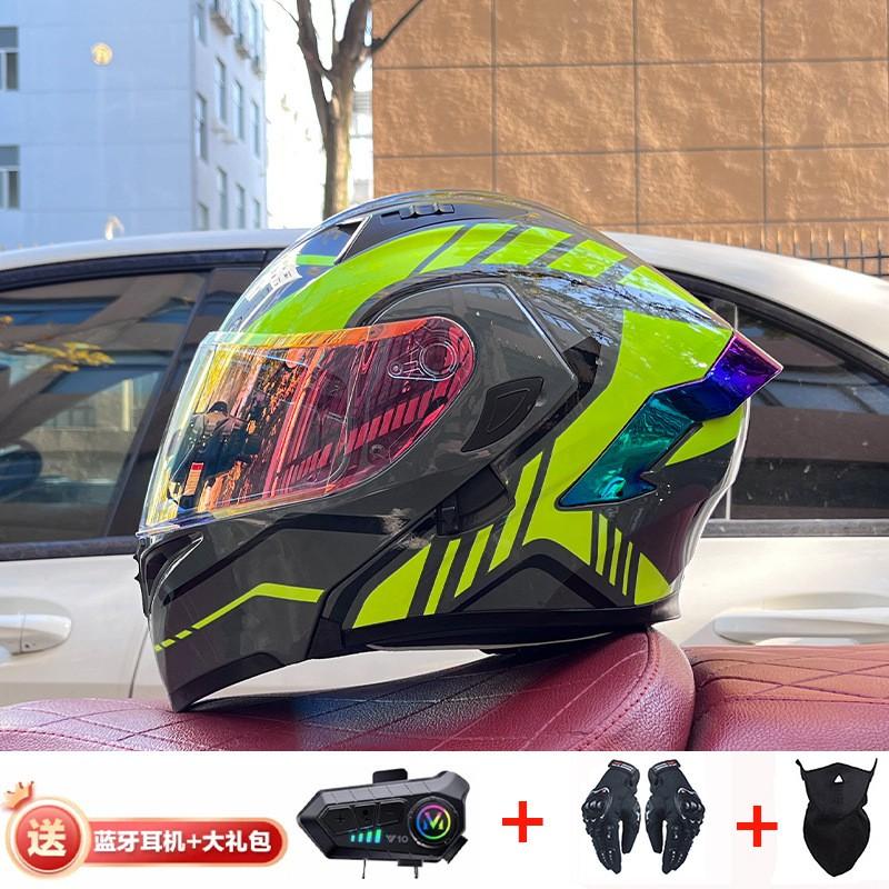 Full Face Motorcycle Helmet With Dual Visor Winter Warm Lining Bluetooth Slot Scooter Riders Men Women All Season