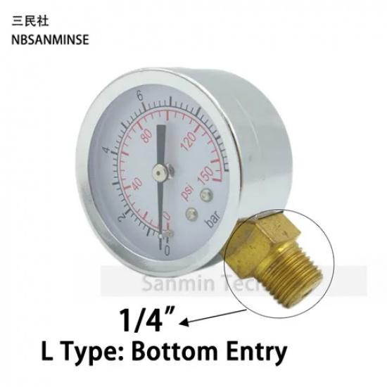 NBSANMINSE SMCB General Purpose Air Pressure Gauge 1/4G / NPT 2 inch 50mm Metal Pressure Gauge 10Bar 150 Psi Pneumatic Air Gauge
