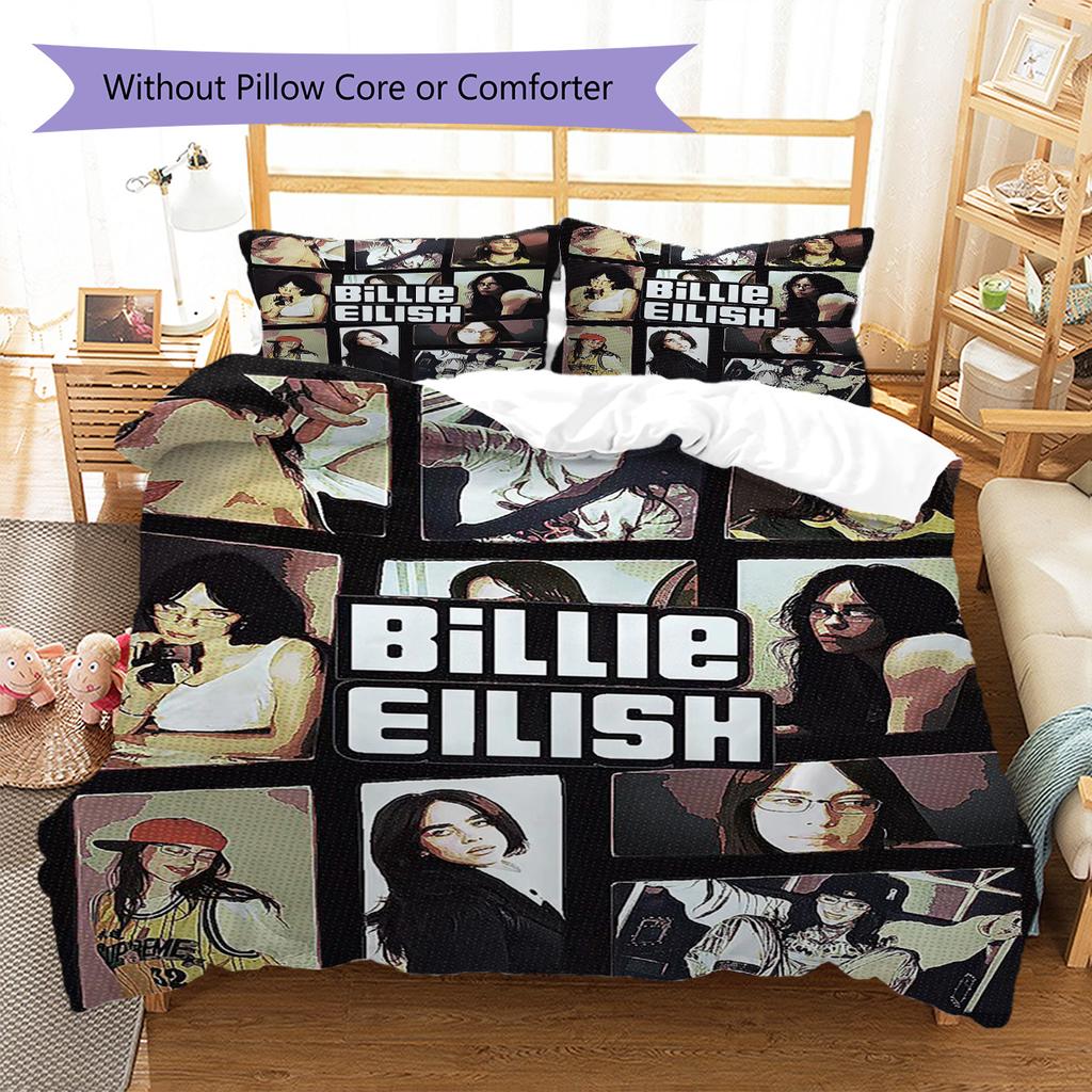 Billie Eilish Pattern Bedding,Quilt Set Quilt Cover Pillowcase Home Birthday Gift (1 * Duvet Cover + 2 * Pillowcase, Without Core)