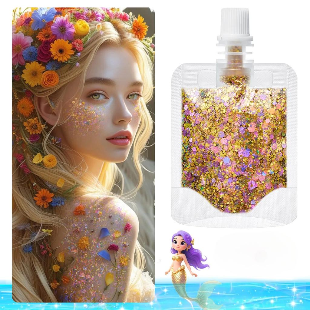 1 Bag Mermaid Gel Body Glitters Set Vibrant Sequin Mermaid Makeup Eye Shadow Ideal for Beach Party Looks Beach Make Up Wholesale