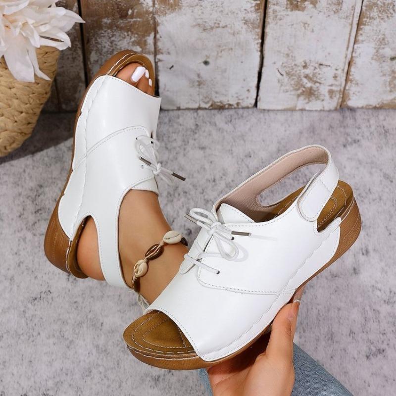 

Fashion 2025 Women s Med Heels Platform Sandals Summer Peep Toe Casual Clogs Shoes Woman Pu Leather Wedges Roman Sandalias Mujer 36