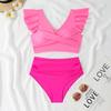 Women's Swimsuit Solid Color Ruffles Sexy High Waist Swimsuit Bikini Separate Suit Beach Wear