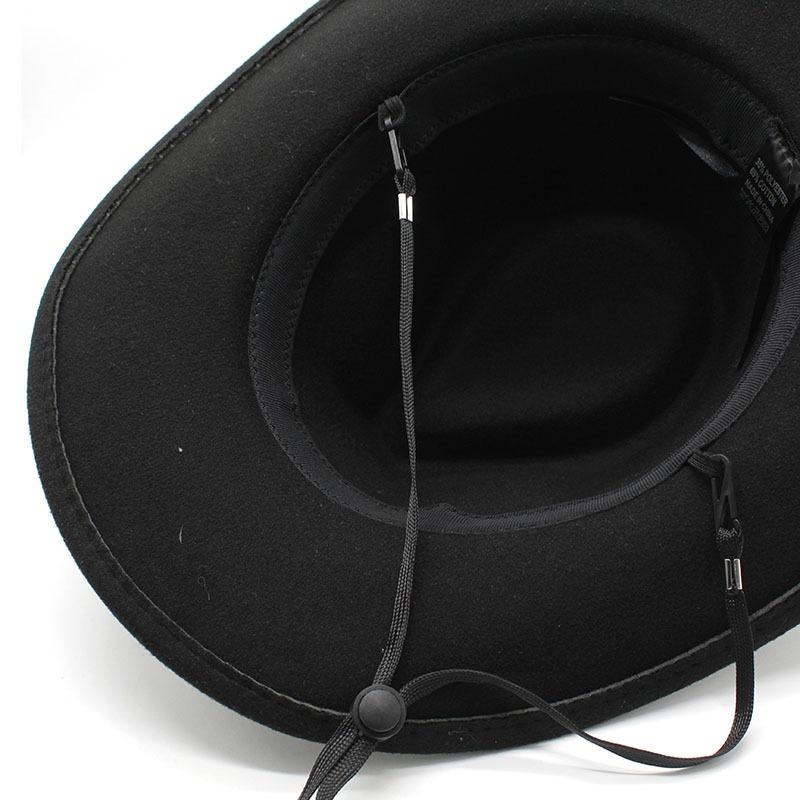 Tibetan Style Western Cowboy Hat Large Brim Wool Felt Hat 10 Colors Windproof Rope