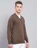 MONTE CARLO Mens Solid Brown V Neck Full Sleeve Pullover