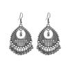 Turquoise Bohemian Owl Feather Tassel Earrings - Bronze Geometric Carved Design with Palm and Dreamcatcher Elements