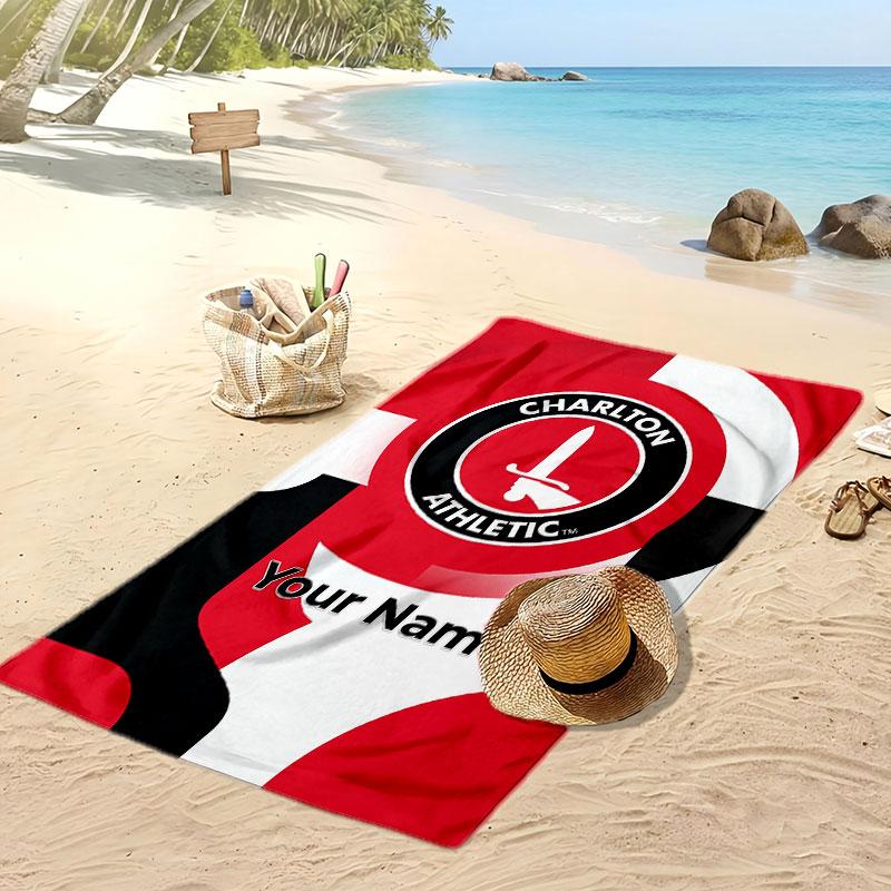 Charlton Athletic Personalized Printed Beach Towel Soccer Logo Support Custom Name Text Absorbent Towel For Sport Travel Special Gift