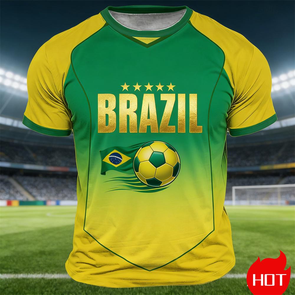 Brazil Flag Print T Shirt For Men Outdoor Sports Short Sleeve Tees Summer Loose O-neck Tops Fashion Brasil Football Fan T-shirts