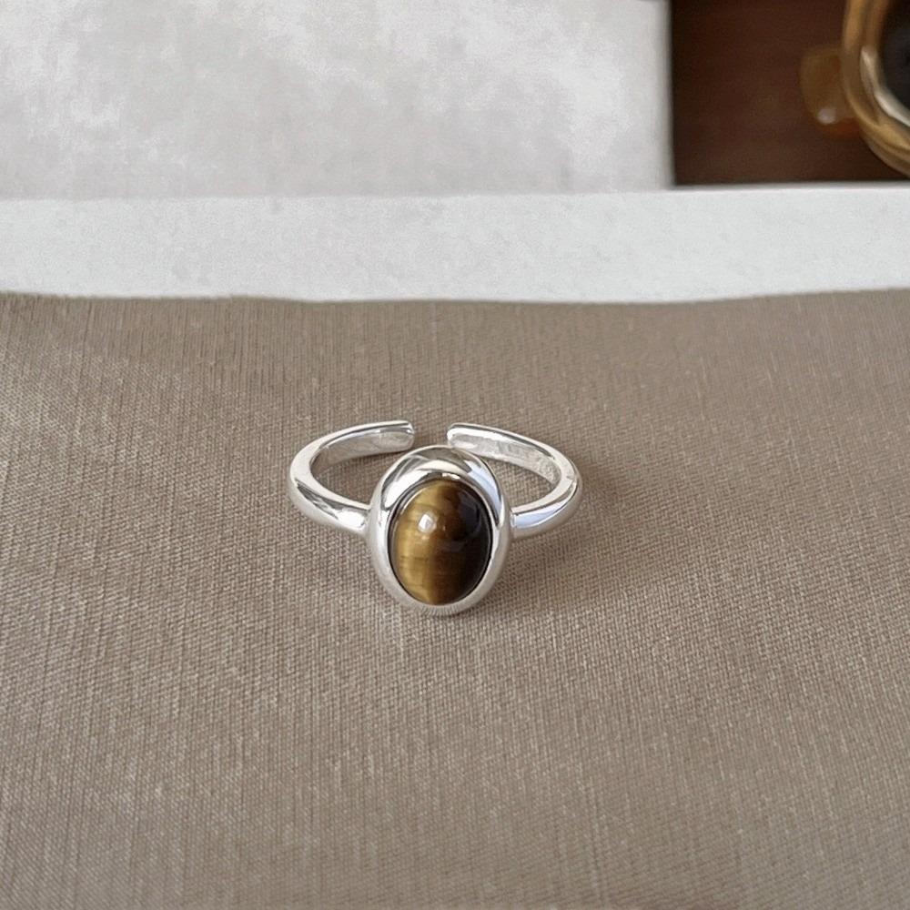 Silver Stone Eye Ring Round Oval Finger Ring Gothic Opening Ring Women Style C